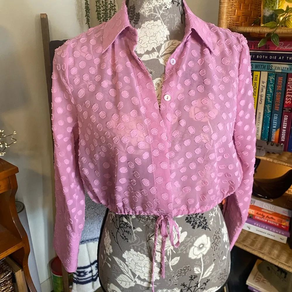 Revolve  Alexis Kaja Top in Lilac Jacquard Dot Cropped Blouse - Image 3