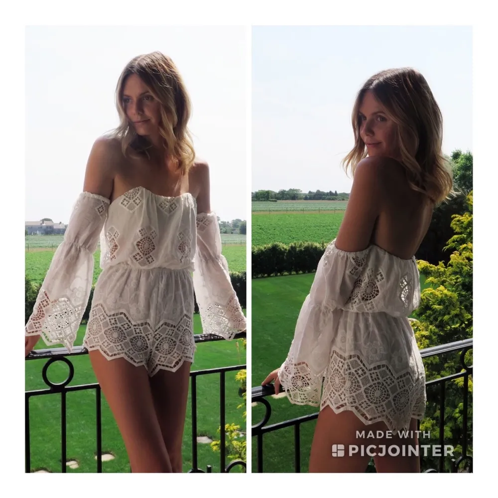 Stone Cold Fox Aden Lace Ivory Crochet Romper 2 S - Image 4