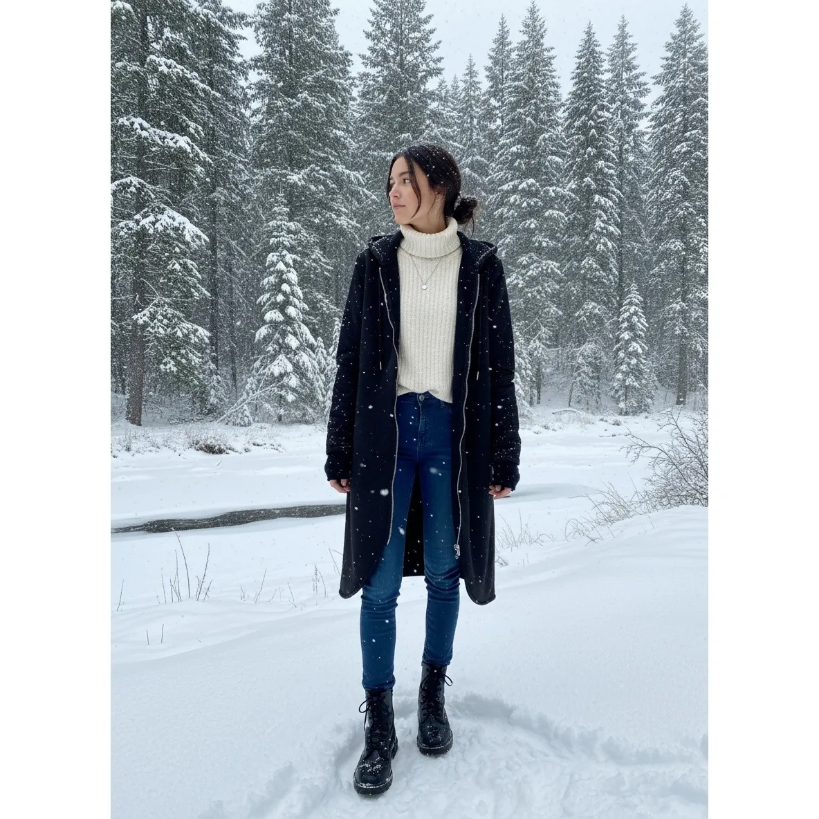 Hooded Duster Jacket Longline Cardigan Coat Pockets Everyday Black Size M/L Size L - Image 2