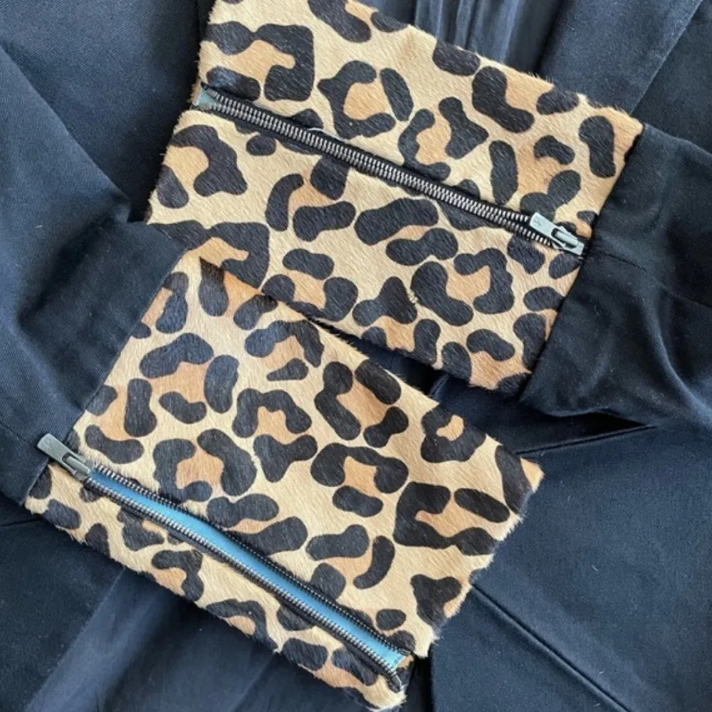 KSUBI Black Blazer Jacket Cotton lined Leather Leopard Cuff double breasted Sm - Image 6