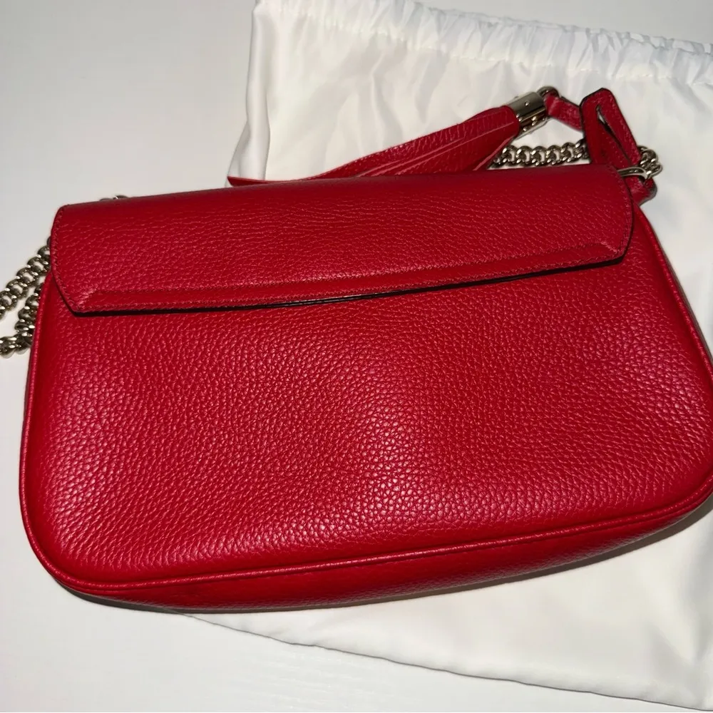 Gucci Soho Interlocking GG Red Leather Chain Flap Shoulder Bag Handbag - Image 10