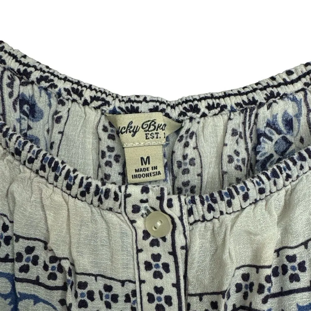 Lucky Brand Women's Blue Floral Off-Shoulder Blouse Medium - Image 10