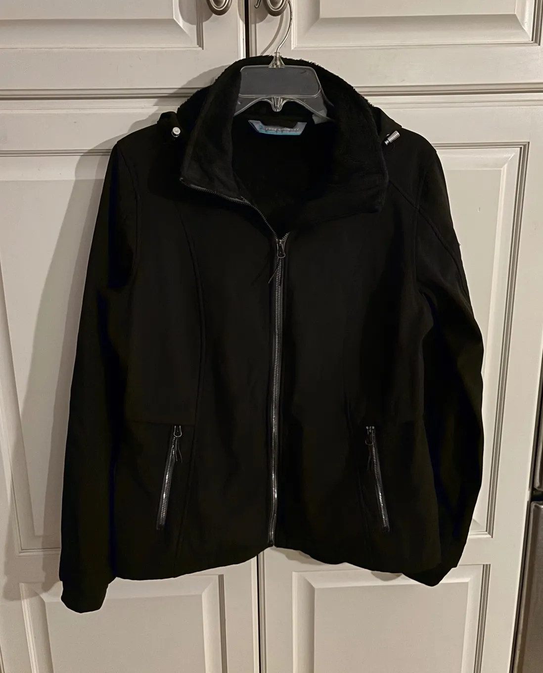 Free Country Women Black Softshell Hooded Jacket Fleece Lined Zip Front Size M - Image 1