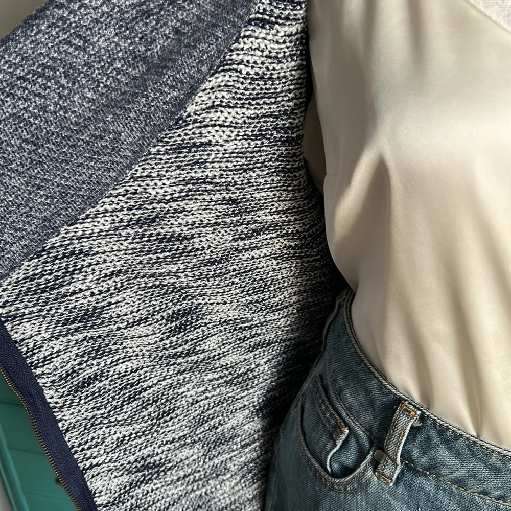 New INC International Concepts Asymmetrical Zip Up Moto Style Cardigan Sweater Blue Size XS - Image 6