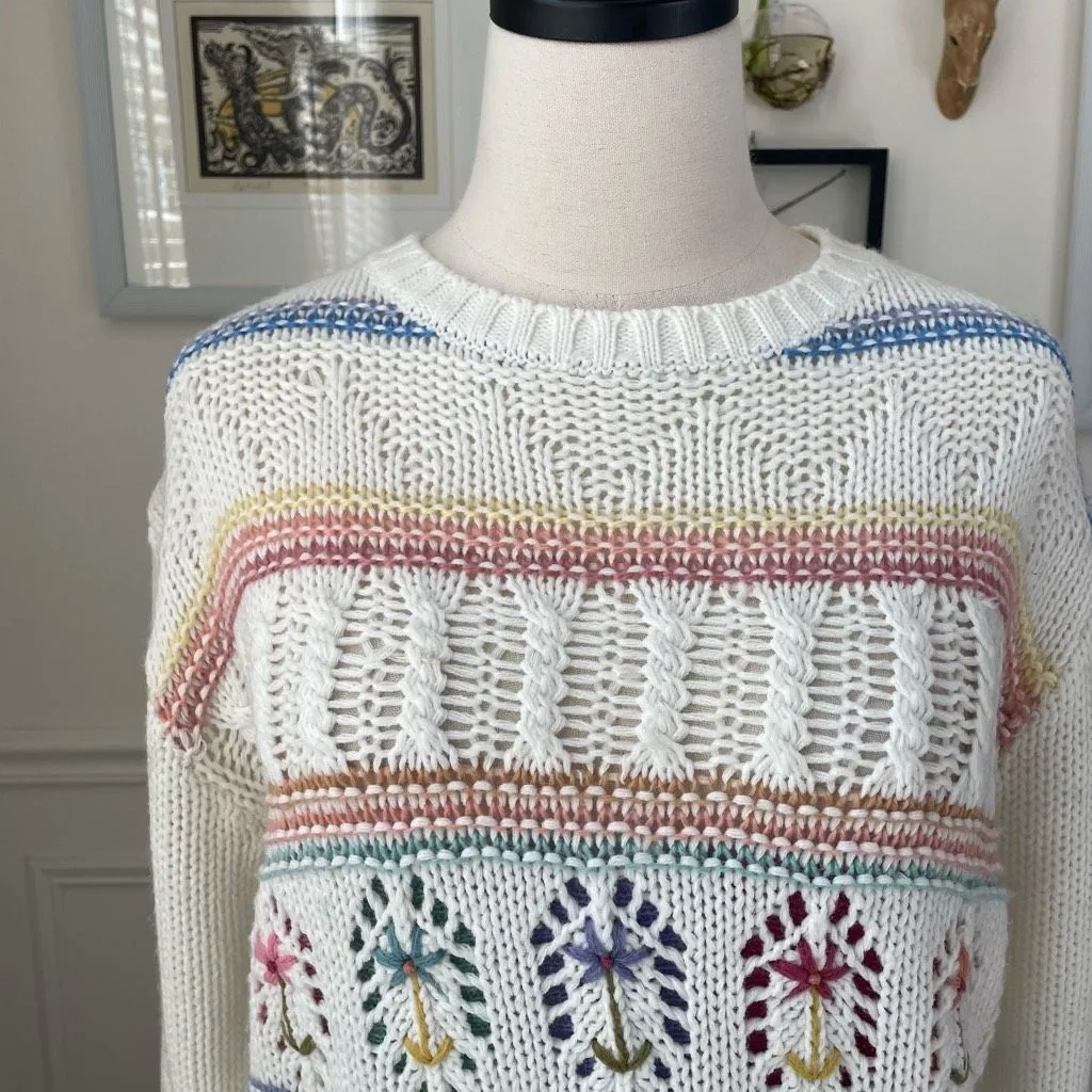 Vintage 90s Gitano Embroidered Flower Sweater XL Pink - Image 3