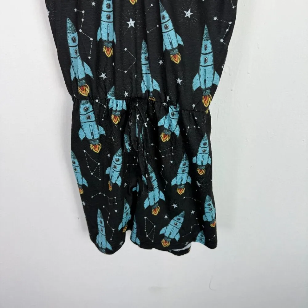 NWT Modcloth Breakfast for Dinner Easy Does It Sleep Romper Rockets Size Medium - Image 4