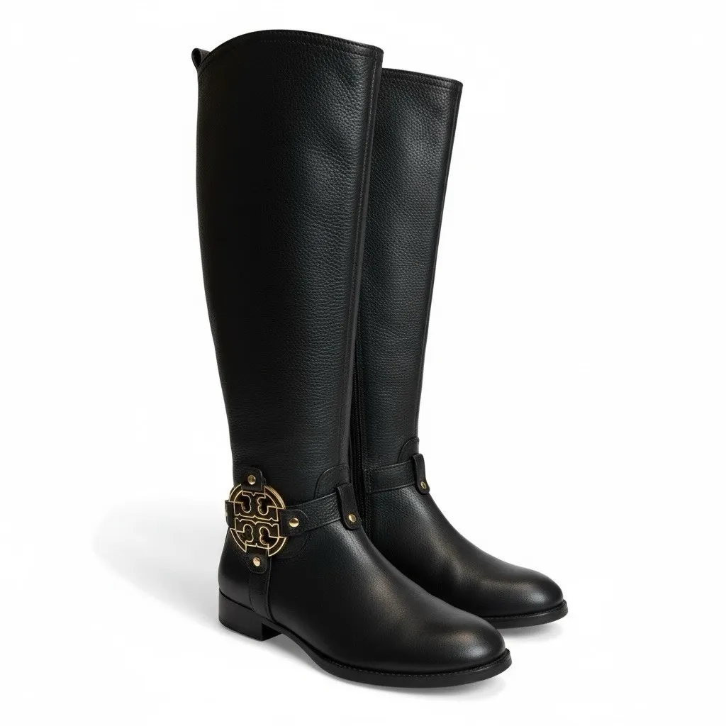 Tory Burch Womens Leather Amanda Tall Riding Boots Size 7  Black Equestrian - Image 5