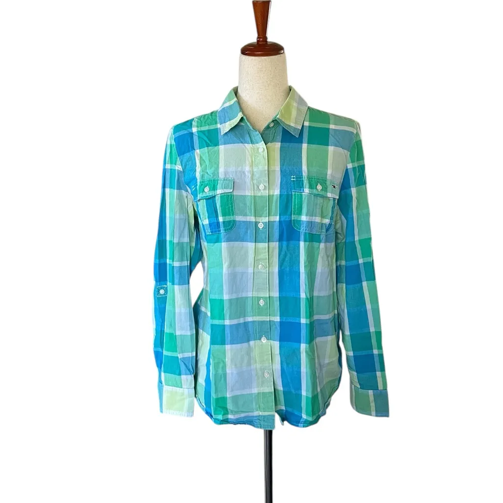 Tommy Hilfiger Green and Blue Checkered button-down Shirt - Image 9