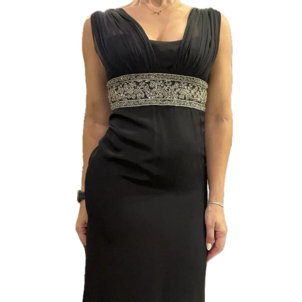 Marchesa Notte Black Maxi Silk Rhinestone beaded Gown Size 2 - Image 5