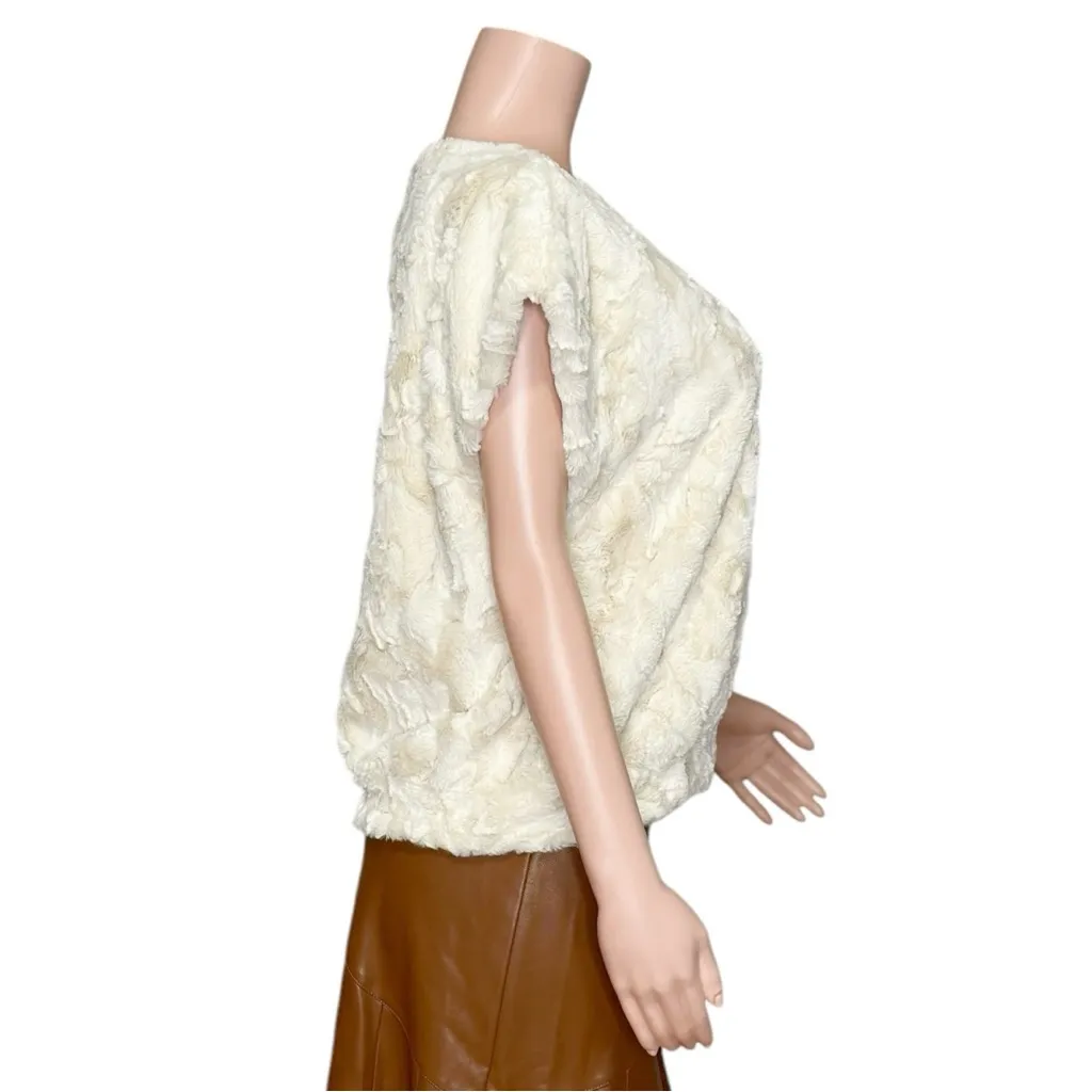 MAEVE x ANTHROPOLOGIE Faux Fur Tee, Cream, XL - Image 10