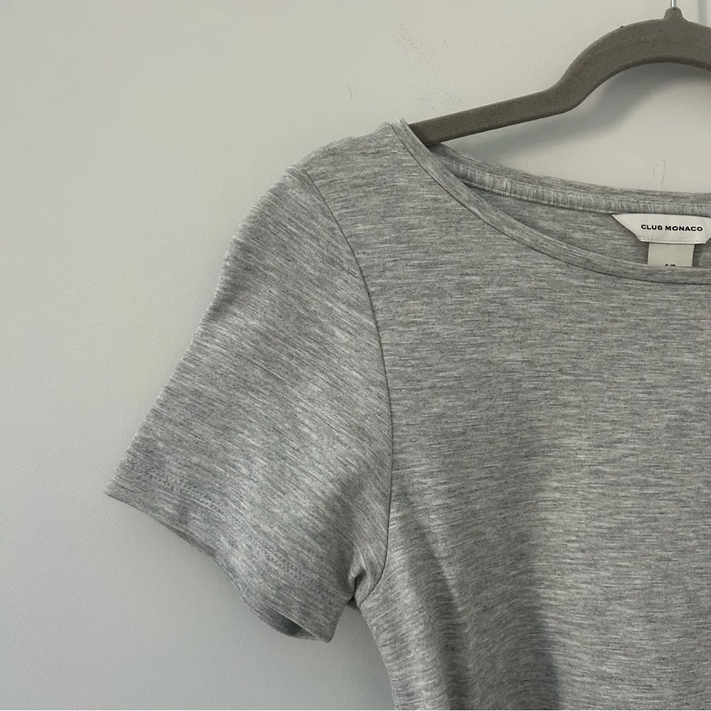 Club Monaco Twansia Light Heathered Grey Short Sleeve Tie Waist Casual Dress S - Image 4