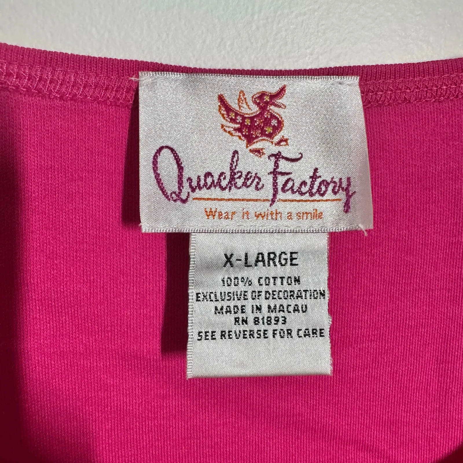 Quacker Factory Top Women XL Pink Close Line Embroidery TShirt 100% Cotton Novel - Image 4