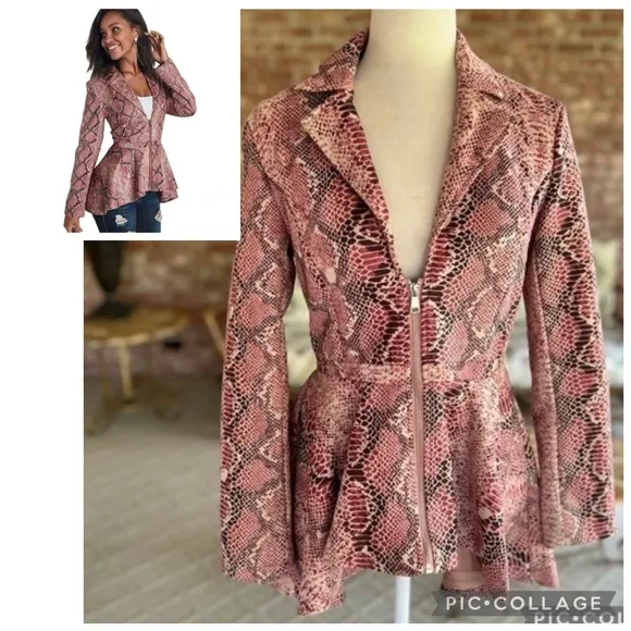 Venus Jacket Pink Animal Print High Low Faux Suede Peplum 8 Party Cocktail Chic - Image 2