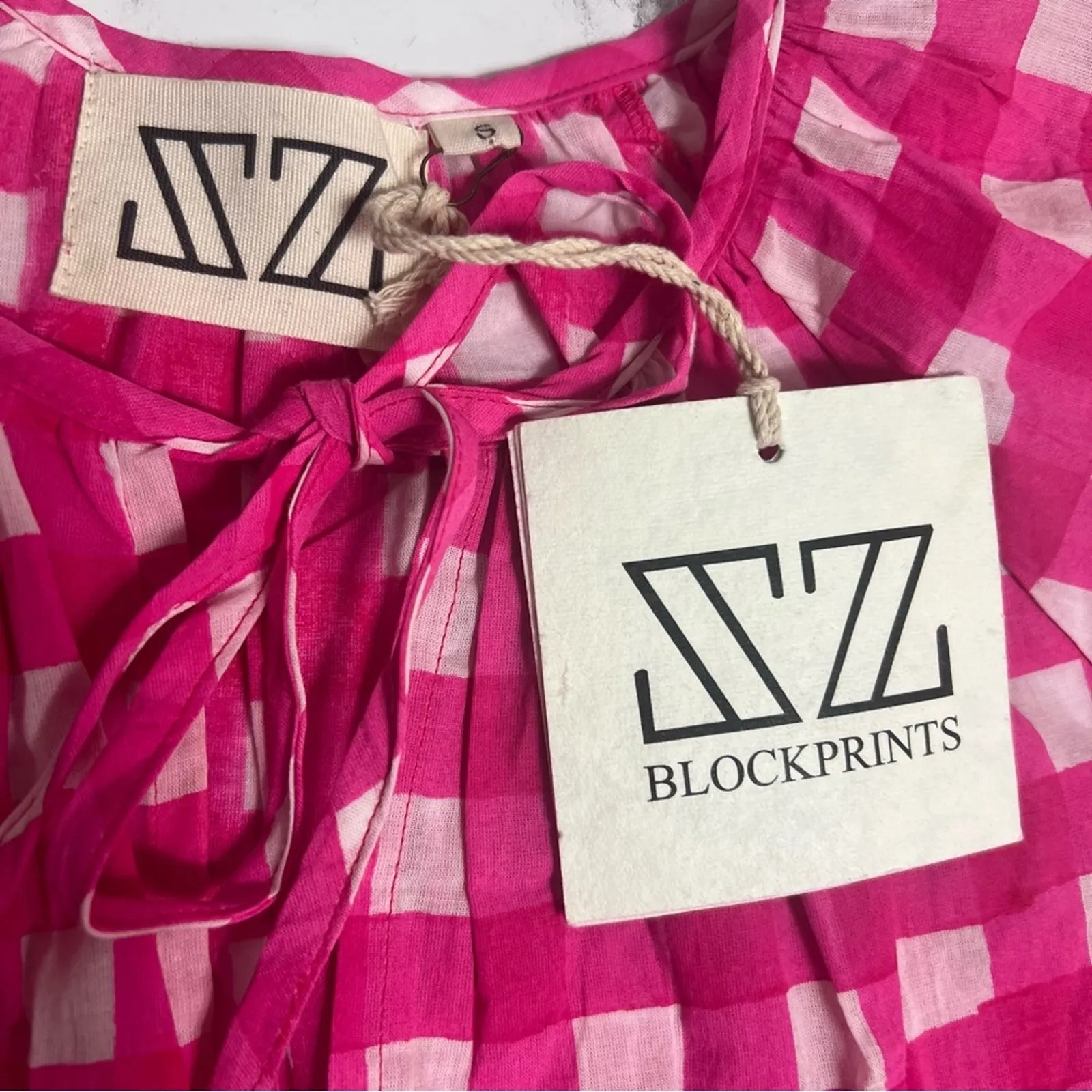 NWT TUCKERNUCK SZ  Block Print By Hand Priya Dress Hot Pink Gingham Sz S - Image 8