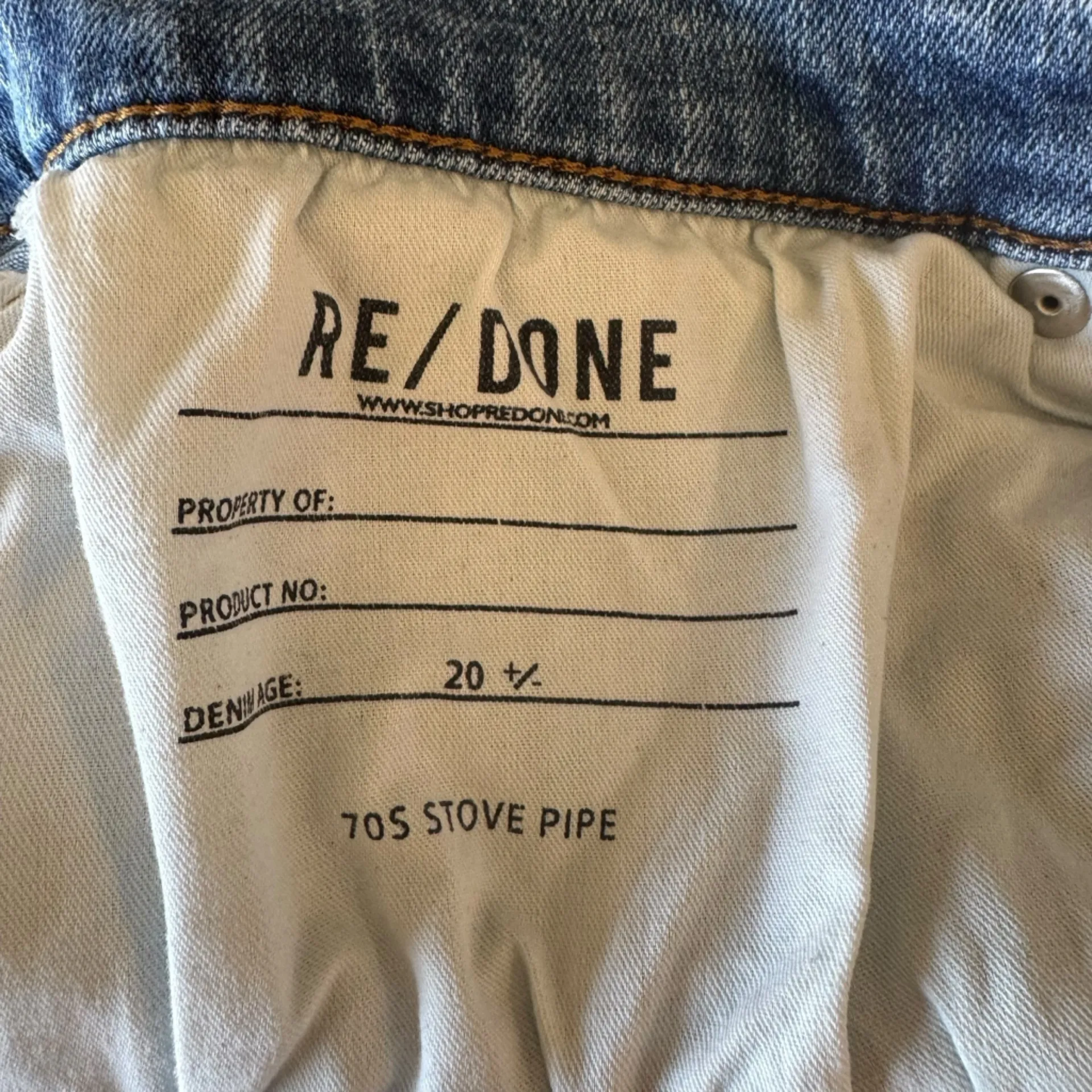 RE/DONE - 70s Stove Pipe High Rise Straight Jeans Indigo Storm Sz 32 - Image 9