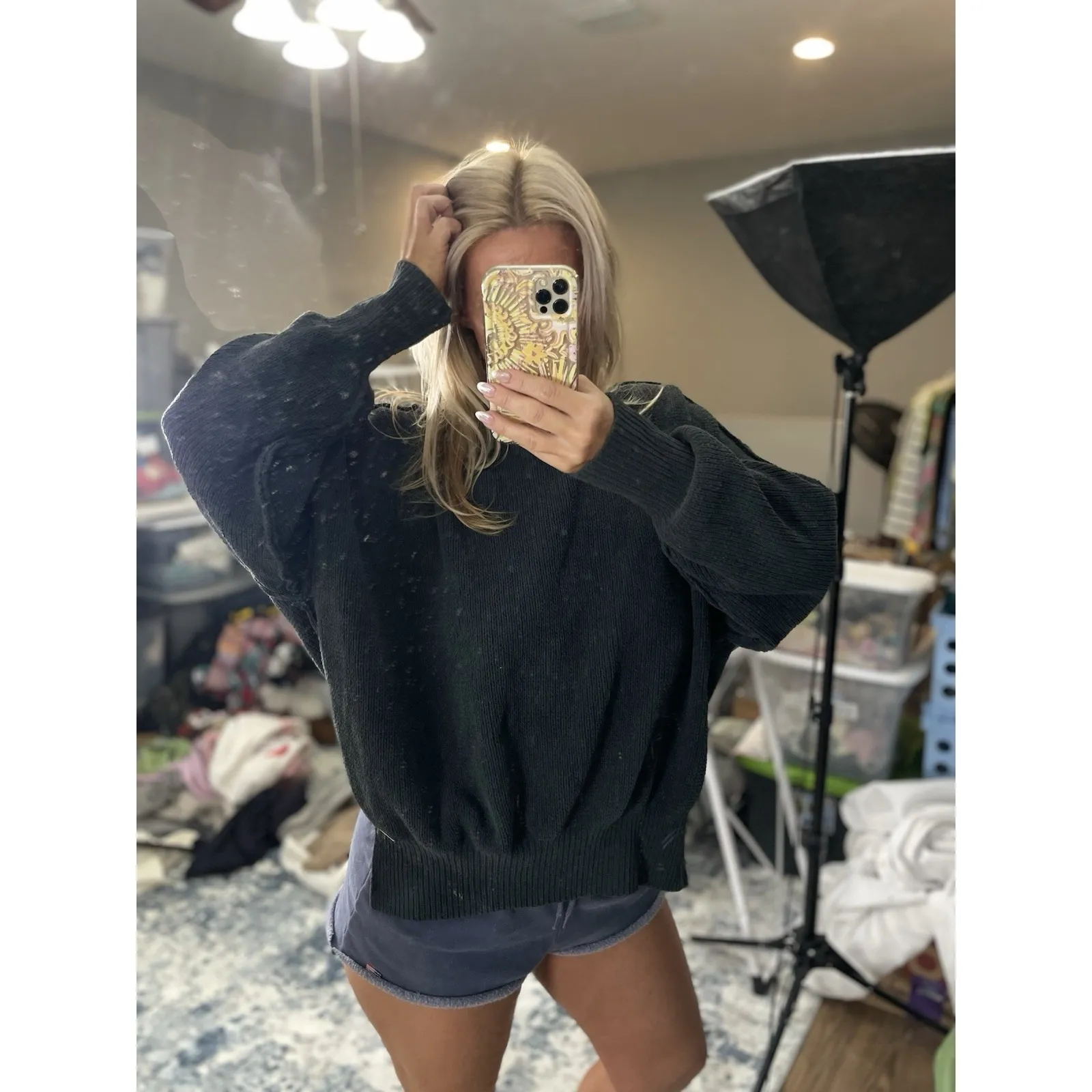 Abercrombie & Fitch Oversized Barrel Sleeve Sweater Top Soft Women M Cinch Cuff - Image 11