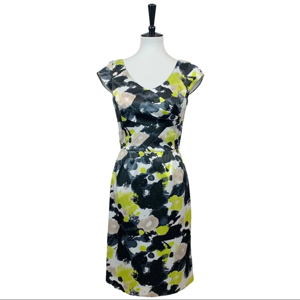 Antonio Melani Sheath Dress Black Yellow Gray Floral Satin Women's Size 4 - Image 14