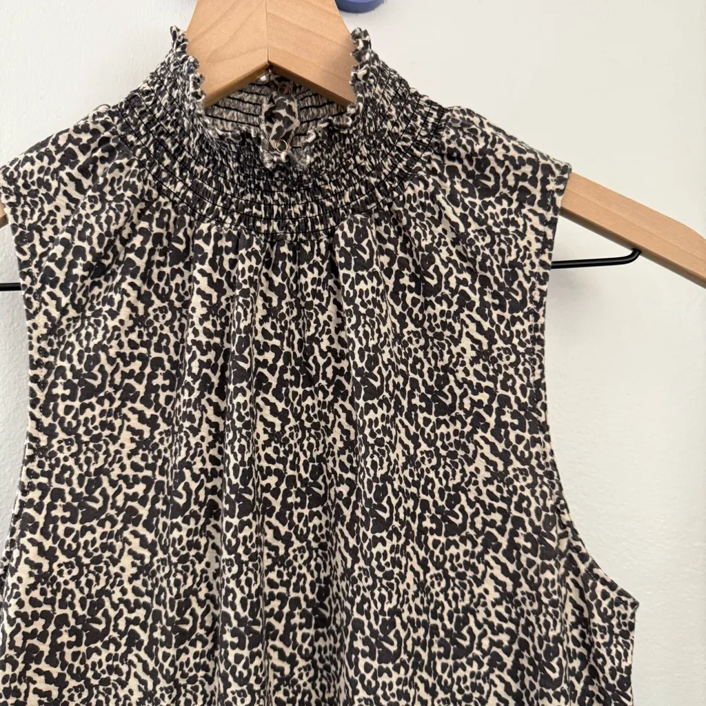 Nation LTD XS Winona Leopard Tank Pima Cotton Mock Neck Smock Fall Animal Print - Image 2