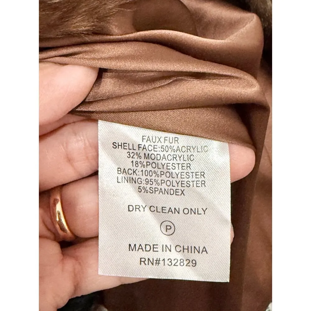 Eaves Colton Faux Fur Tiger Open Coat Jacket Wildcat Brown Women's Size Small - Image 7