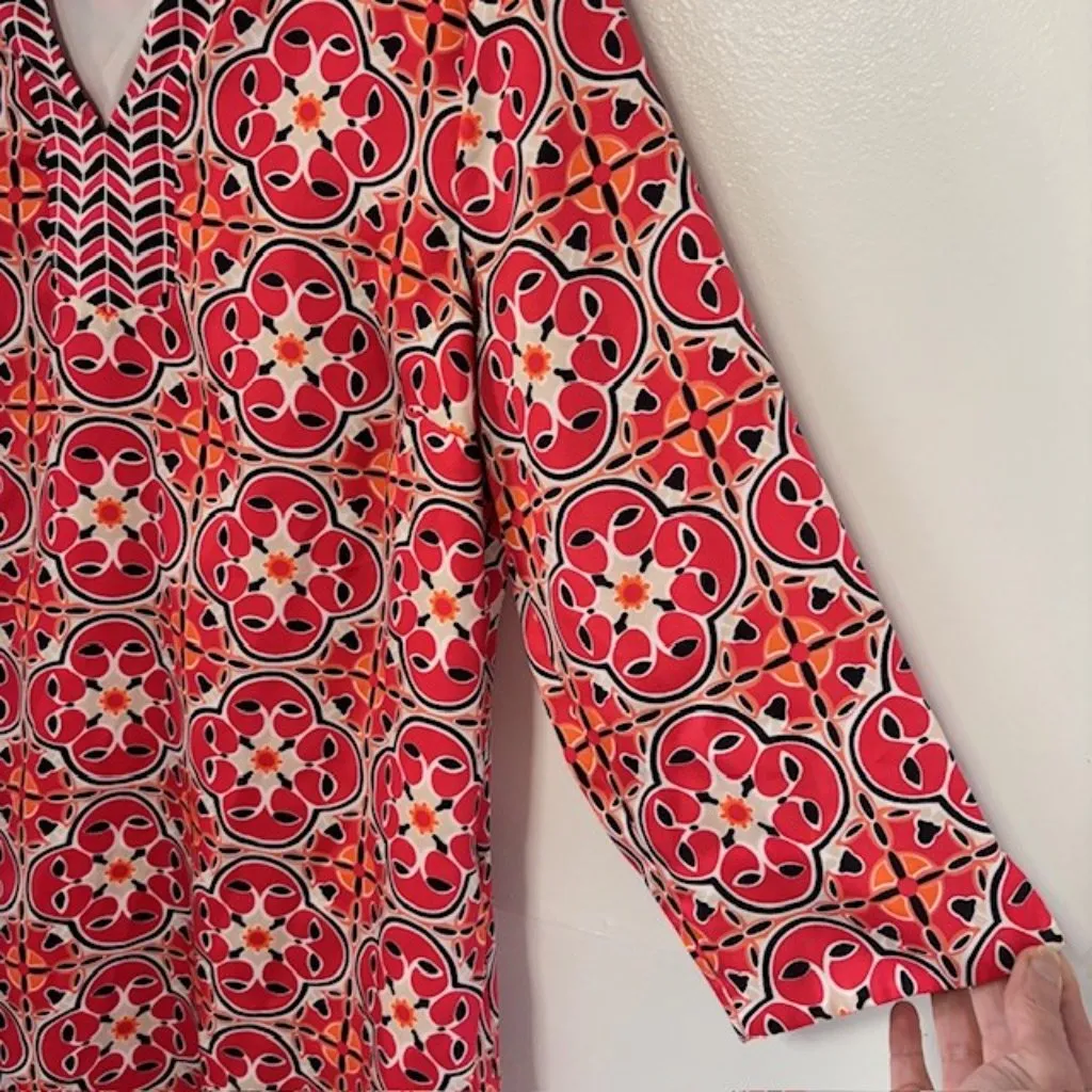 Crown & Ivy Red Orange Floral Tunic Dress 12 Chevron Bold Resort Casual Boho - Image 4