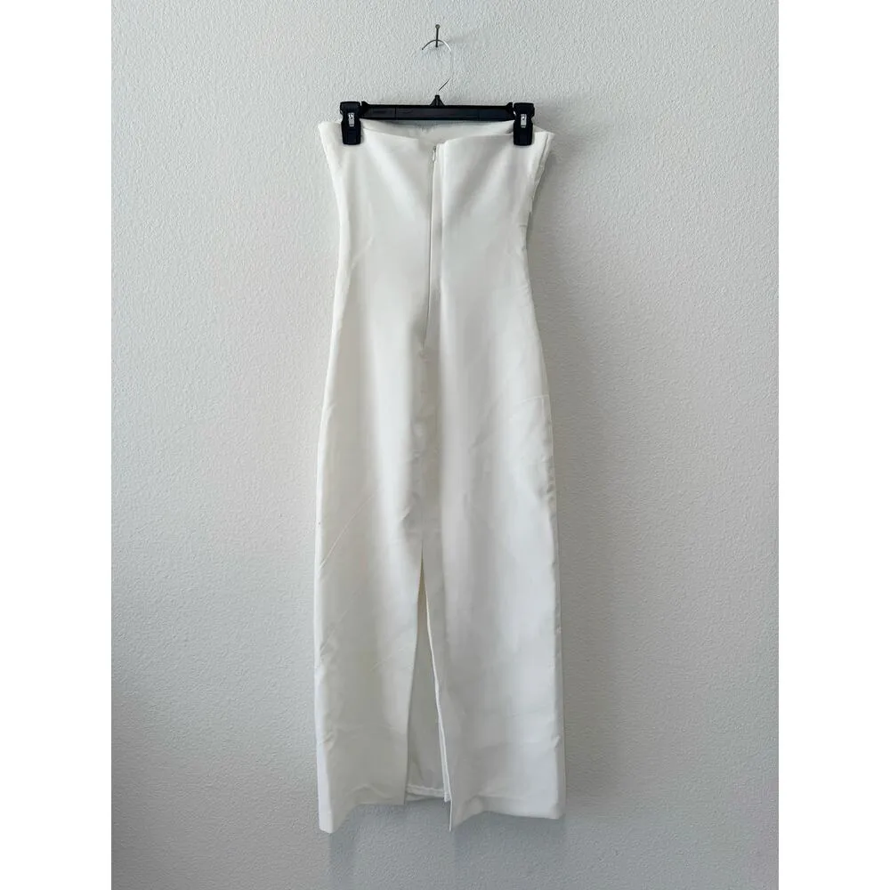 ZARA Woman Oyster White Strapless Midi Dress Sleek Minimalist Chic Size Small - Image 5