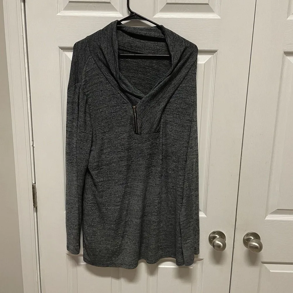 Gray 1/3 zip up‎ long sleeve tight light knit sweater women's size 2XL WS2 - Image 2
