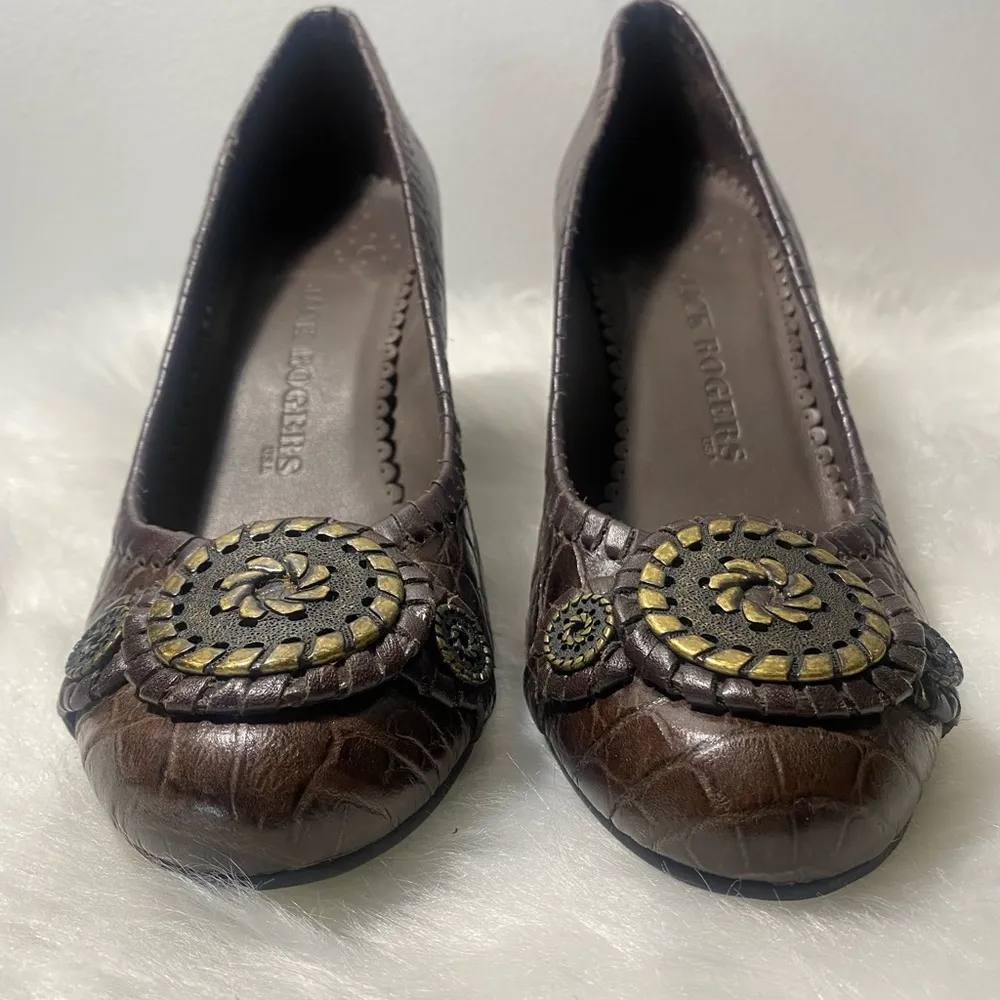Jack Rogers Marlo Brown Leather Gold Hardware Heel Size 7 1/2M - Image 3
