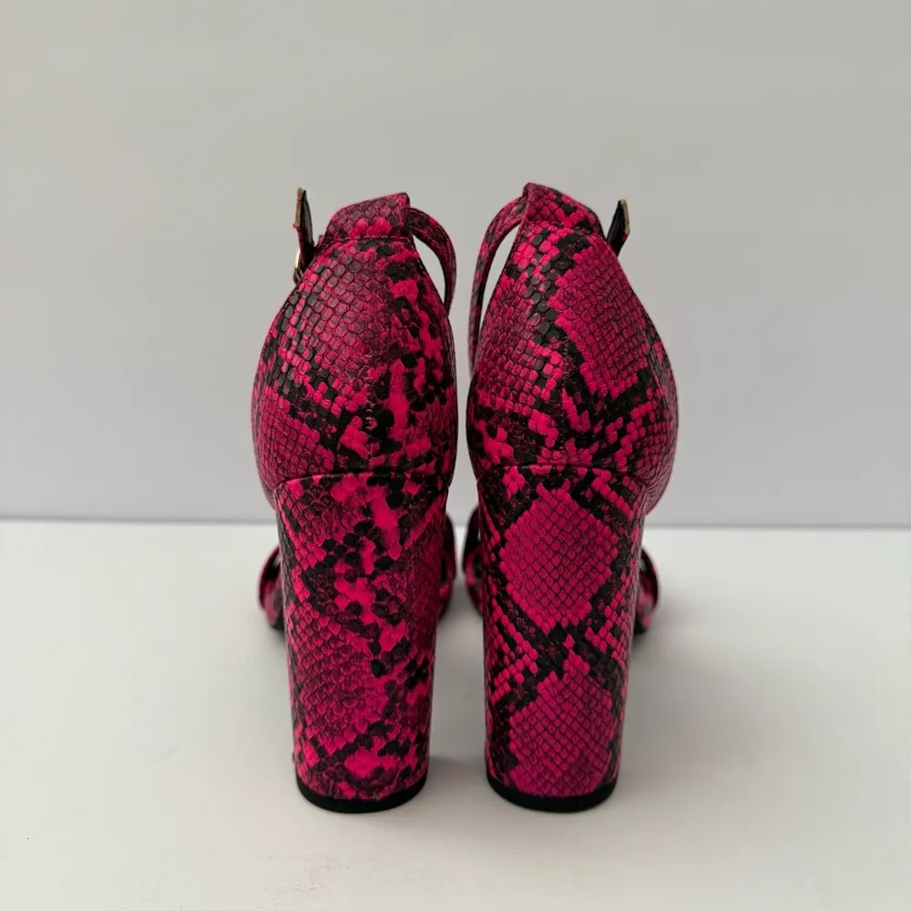 Festival Party Edgy Pink Black Animal Print Barbie Ankle Strap High Heel Size 10 - Image 6