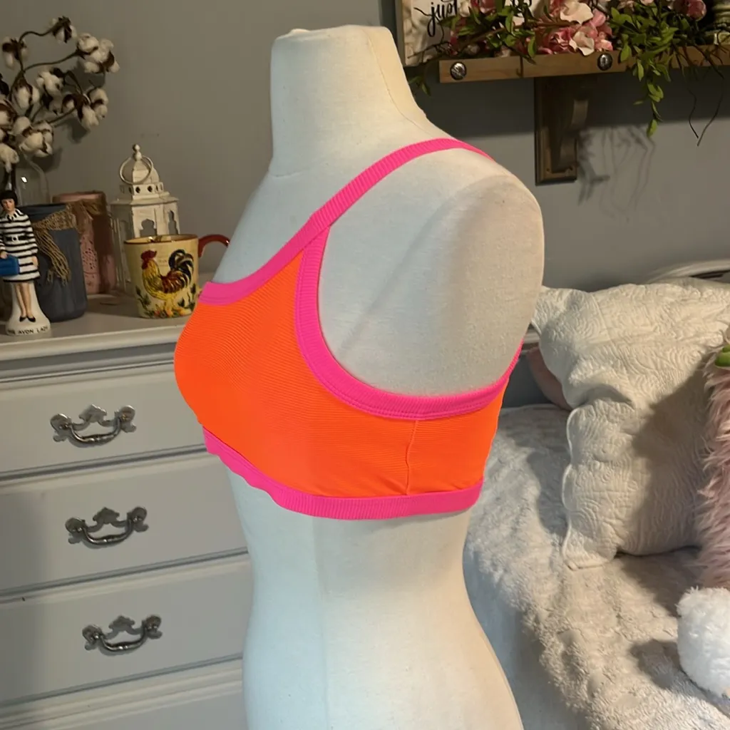 Neon Orange Pink Trim One Shoulder Bikini Top Size undefined - Image 5