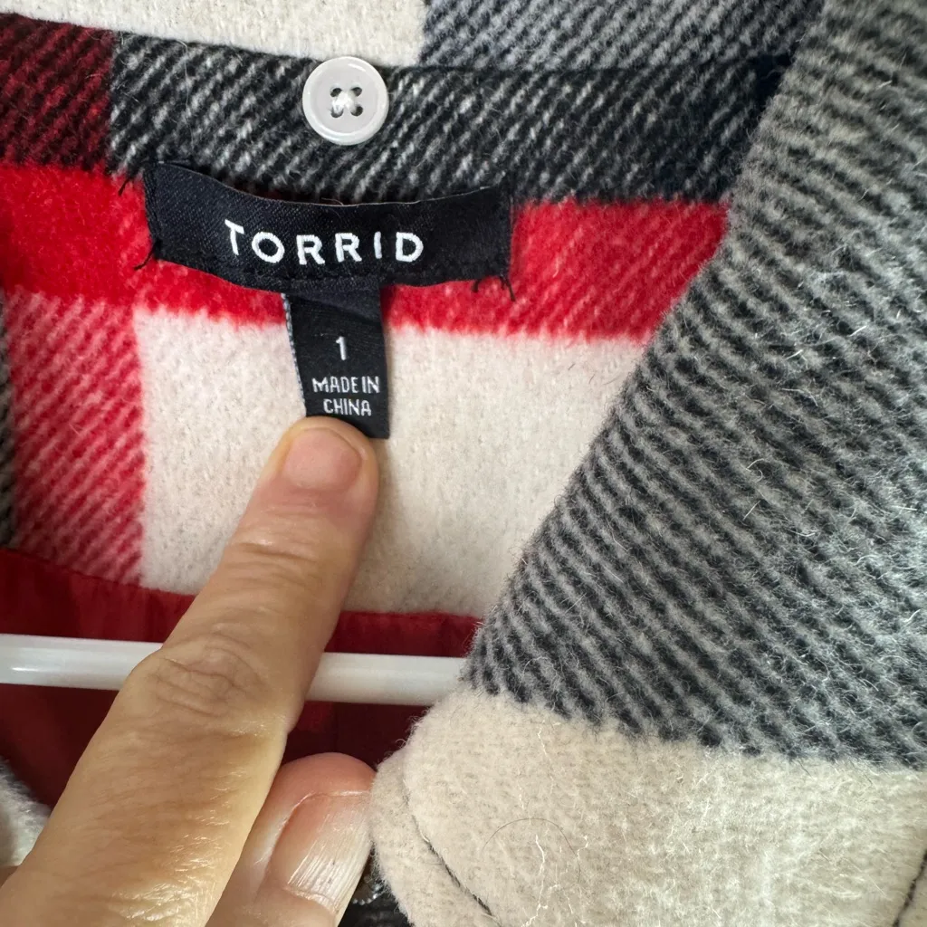 Torrid Plaid Wool Blend Bomber Jacket - Red, Black, White Size 1 - Image 6