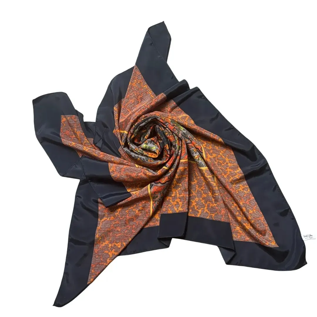 Paisley Floral Pattern made in Korea large square Scarf Black - Image 3