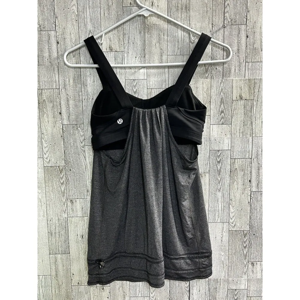 Lululemon Run Back on Track Tank Top with Built in Bra Black Grey Size 2 W1911S - Image 2