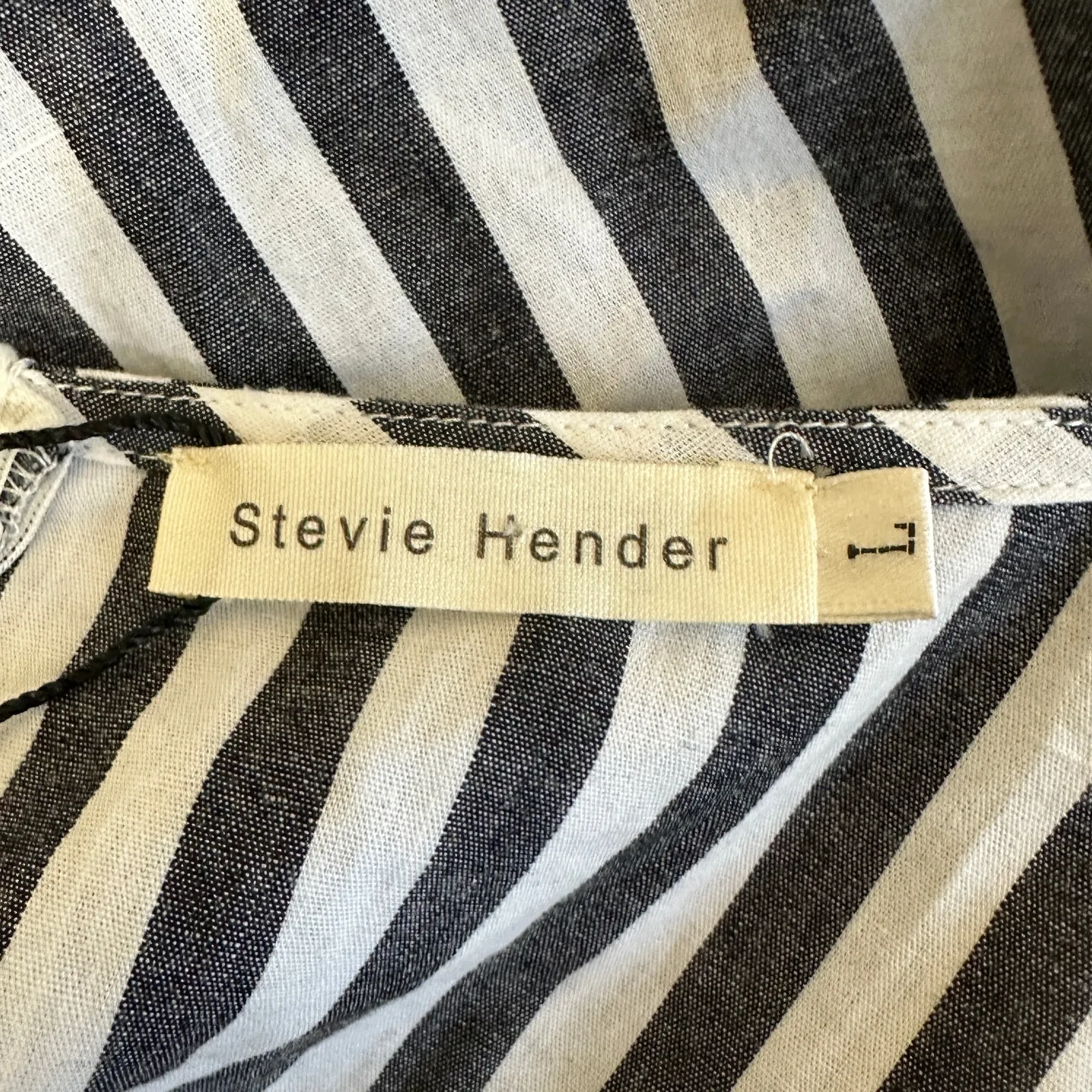 Stevie Hender Dress Womens M White Gray Striped Cotton Embroidered Cottagecore - Image 6