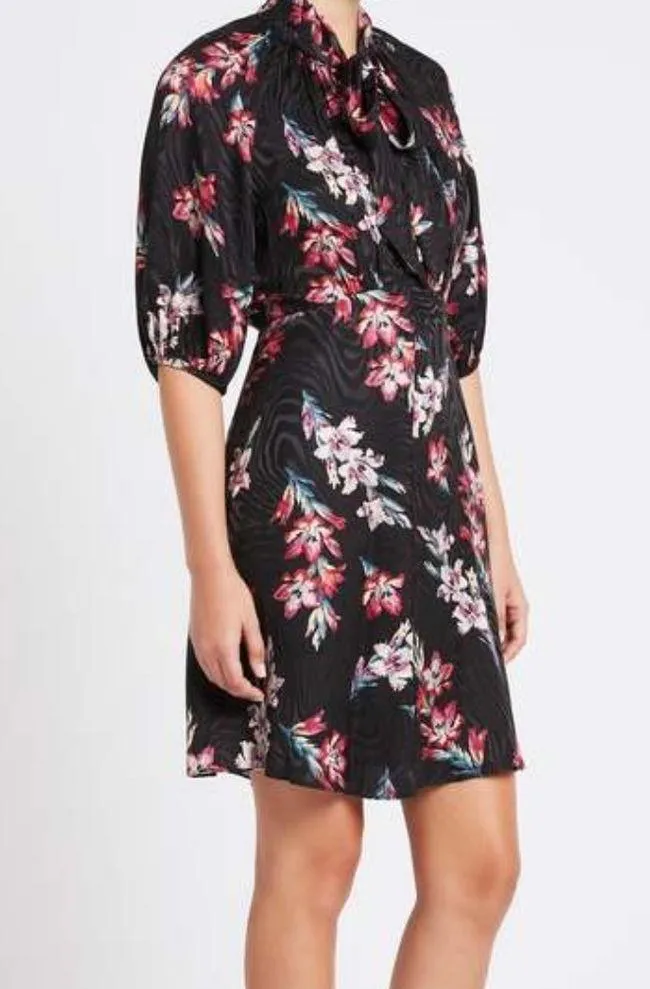 Rebecca Taylor Women’s Noha Floral Silk Dress Black Combo Sz 4 - Image 3