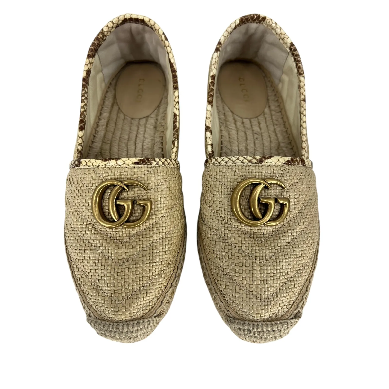 Gucci Beige Python and Raffia GG Marmont Espadrille Flats - Image 10