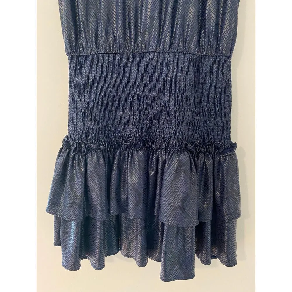 The Pants Store M Blue Drop Waist Snakeskin Print Sleeveless Smocked Dress Navy - Image 8