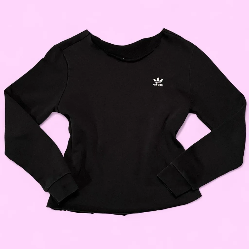 adidas black cropped off the shoulder sweatshirt - Image 2