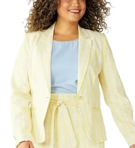 Draper James RSVP Yellow Striped Linen Blend Blazer Jacket Women's XXL - Image 1