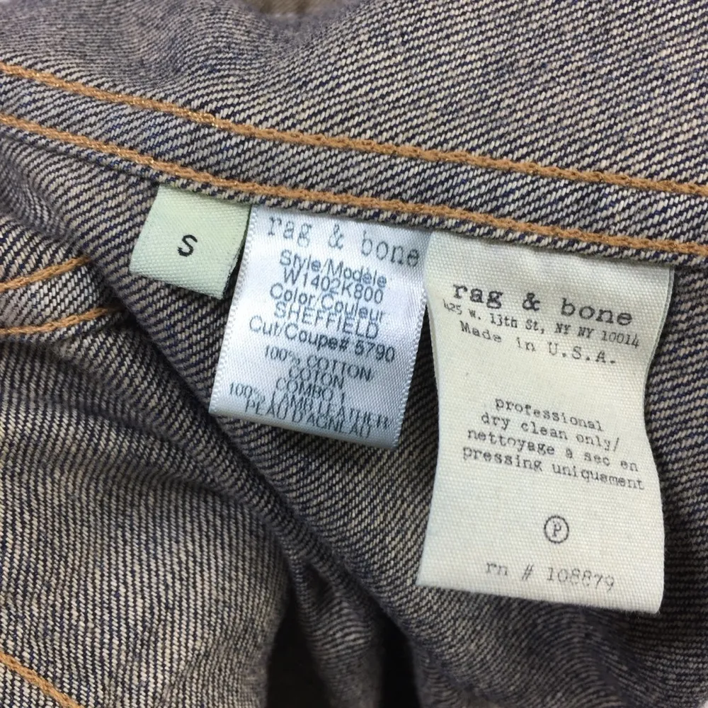 Rag & Bone Denim Jacket w/ Leather Sleeves Sheffield Small - Image 2