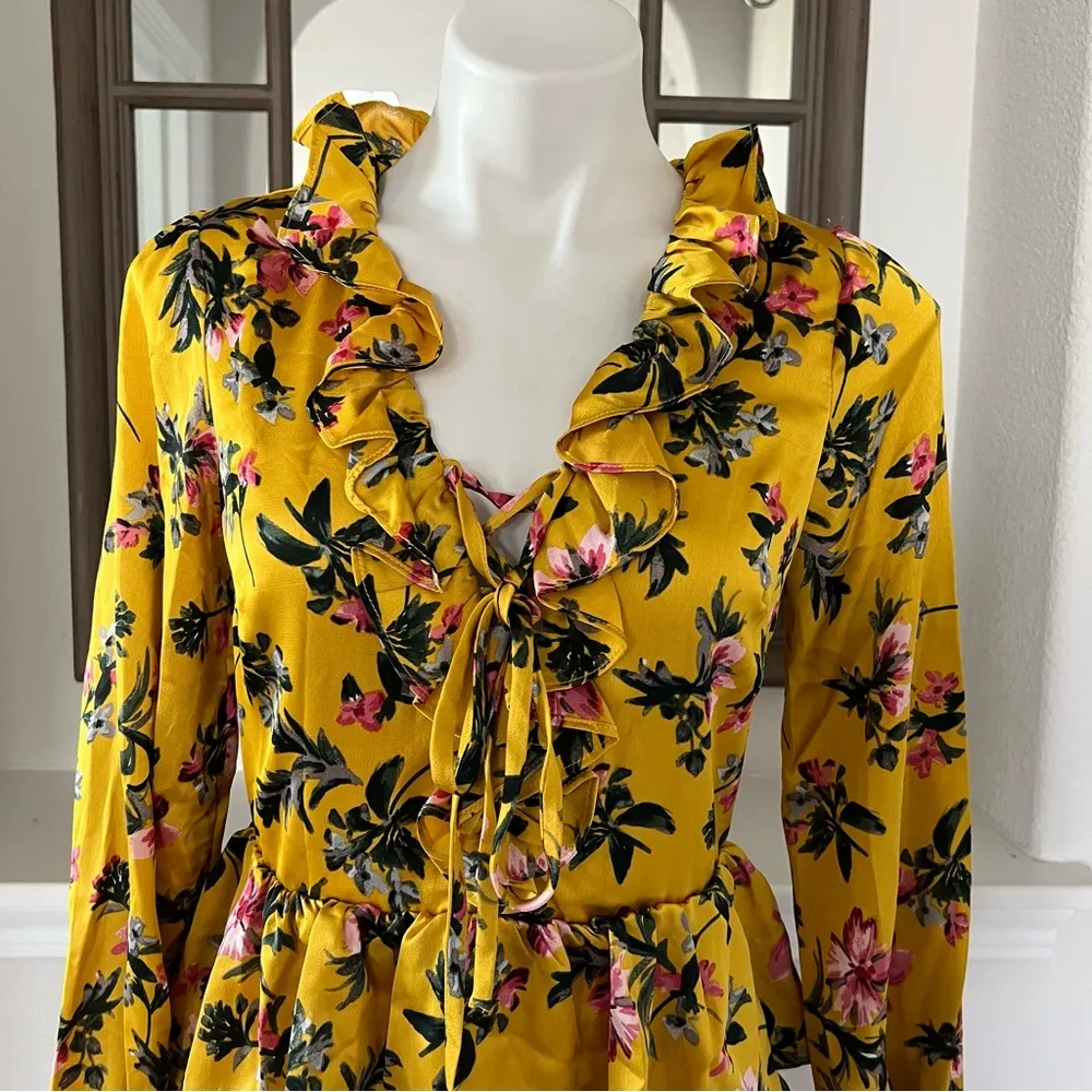 Avec Les Filles Tiered Satin Ruffle Dress, Multi Yellow Gold Size 6 Retail $158 - Image 11