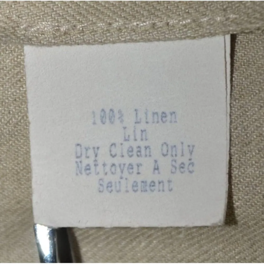 Vintage LAFAYETTE 148 100% Linen Open Front Jacket Size L Raw Trim Neutral Khaki - Image 13