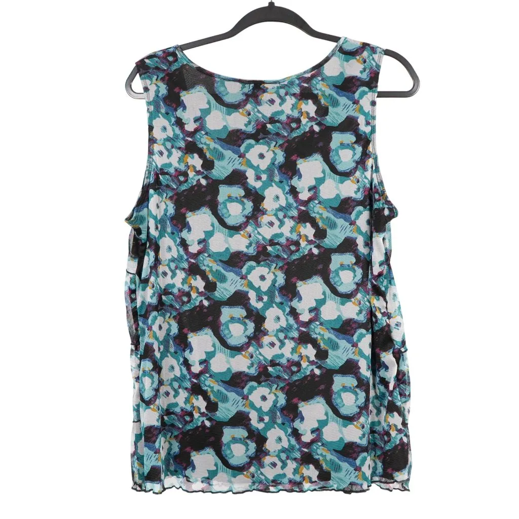 Abstract Floral Ruffle Tank L Womens NEW Scoop Neck Black Teal Purple Y2K Tiered - Image 5