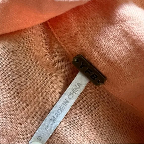 YOUNG‎ FABULOUS & BROKE Peach Linen Blend Button Down Tshirt Dress Boho Size Sm - Image 7