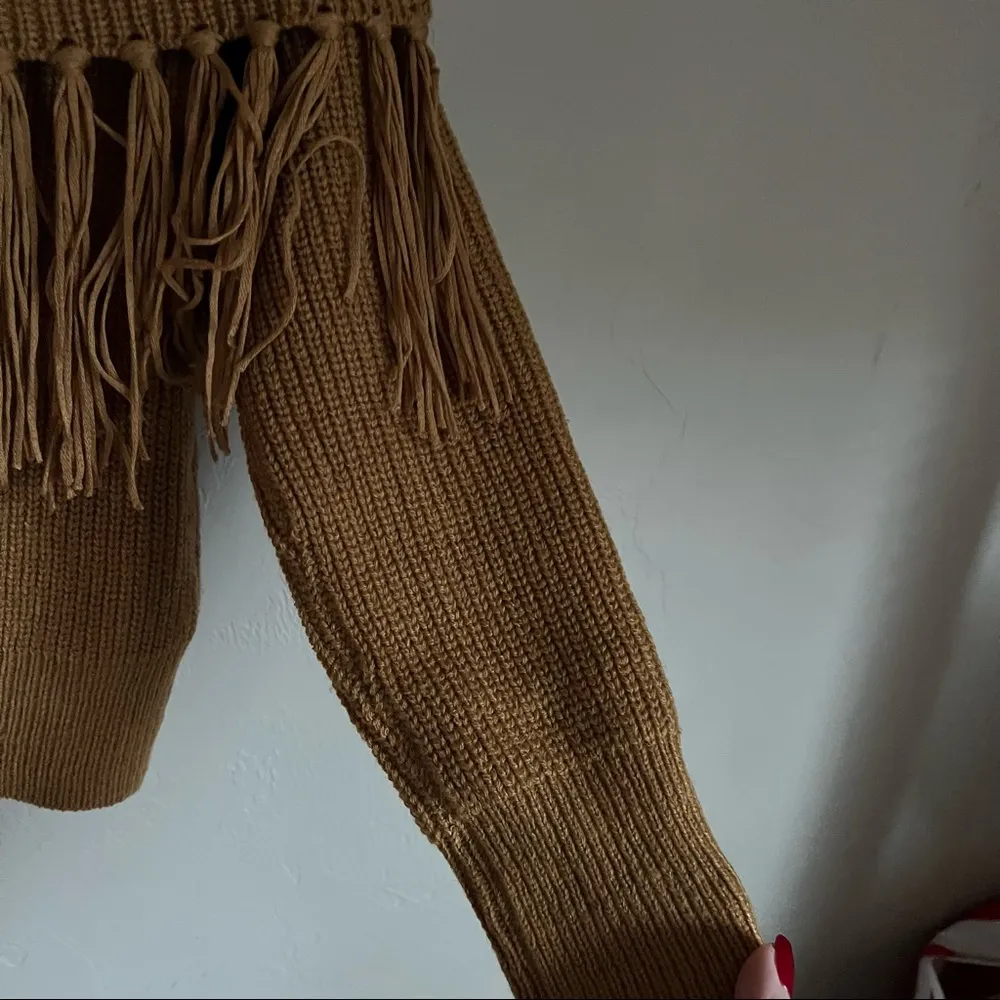 Angashion Off Shoulder Fringe Gold Sweater - Image 4