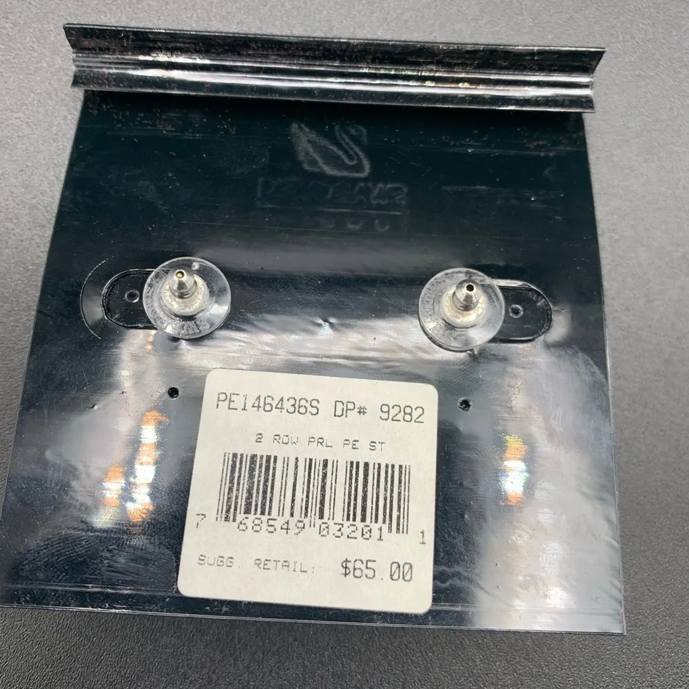 Swarovski Jewelry 2 Row Pearl And Clear Crystal Half Hoop Earrings 14k Posts - Image 4