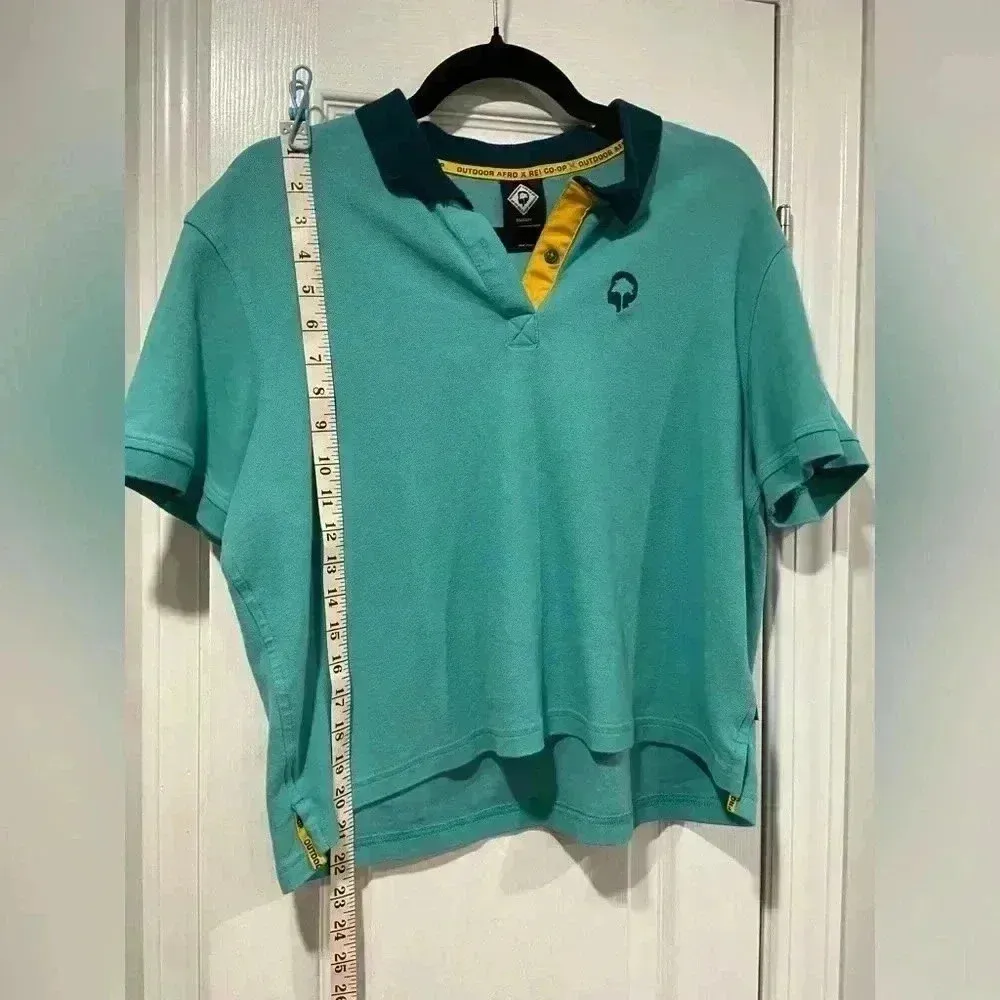 REI x Outdoor Afro Women’s Cropped Short Sleeve Teal Organic Cotton Polo Size M Green Size M - Image 6