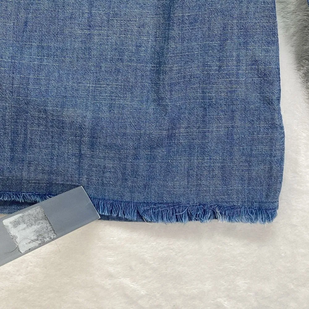 J. Crew‎ Top Womens 0 Funnel Neck in Blue Chambray Cotton Raw Hem back - Image 9