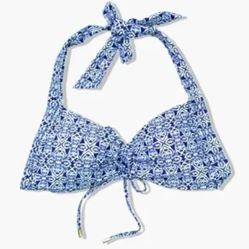 Helen Jon Tangier Sweetheart‎ Halter Skirted Hipster Bikini Top XS Swim Beach Blue - Image 2