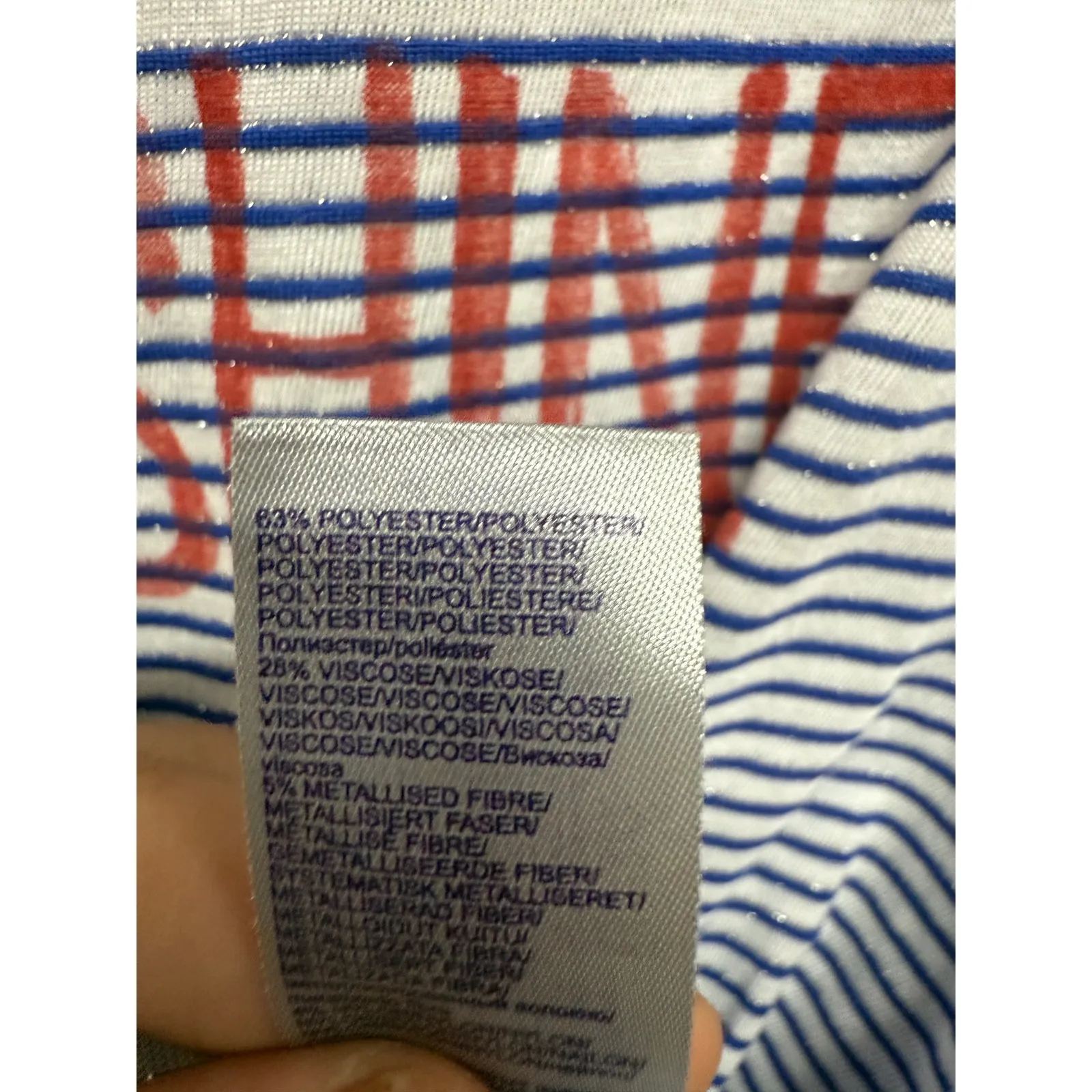 NYJD 3/4 Sleeve Boat Live in Sunshine Striped Oversized Shirt Blue White Size M - Image 7