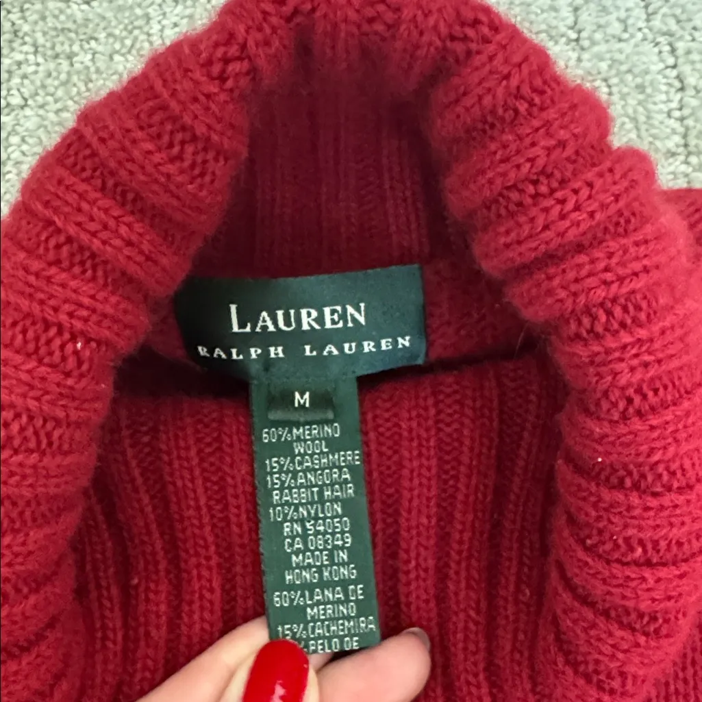 Lauren Ralph Lauren Cashmere wool blend short Sleeve Turtleneck red cherry Size M - Image 5